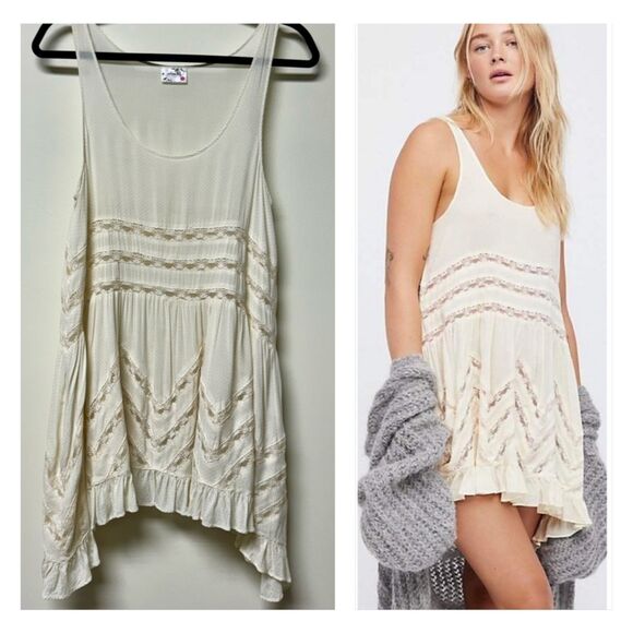 INTIMATELY FREE PEOPLE Voile and Lace Trapeze Slip Tea, Sz S - Picture 1 of 9